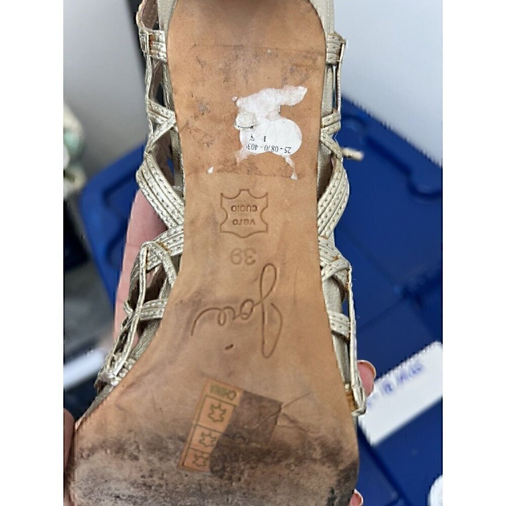 $385.00 JOIE GLADIATOR GOLD LEAH LACE FRONT LEATHER HEELS SHOES SZ 39 - Picture 4 of 7